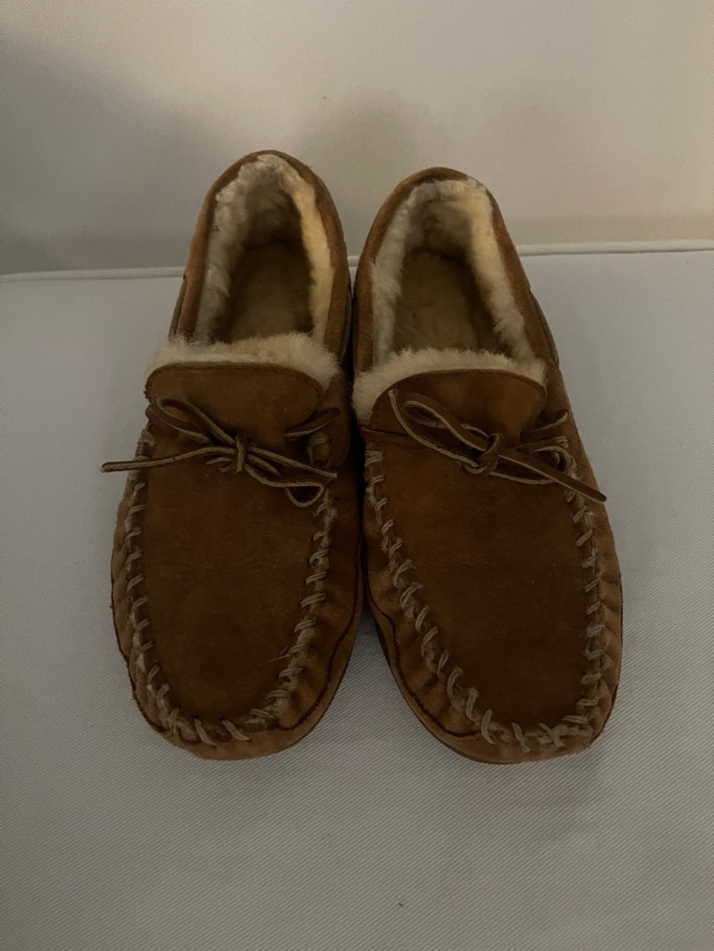 New. L.L. Bean Wicked Good Shearling Brown Suede Fur-Lined Moccasin Slippers-8